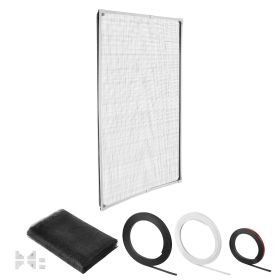 Magnetic Window Screen, 58.27 x 39.17 inch PVC and Fiberglass Mesh, White Frames with Black Magnetic Strip and Wind Clips