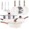 17 Pcs Non-Stick Pots and Pans, Non-toxic Kitchen Cooking Set with Stay-Cool Handles, Beige