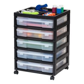 5 Drawers Scrapbook Plastic Rolling Storage Cart with Organizer Top with Casters,Black