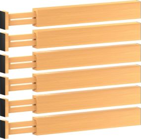 6 Pack Bamboo Drawer Dividers - 17" to 21.5" Expandable Adjustable Drawer Organizer for Kitchen Utensils, Large Kitchen Drawer Divider, Clothes