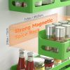 4 Pack Strong Magnetic Spice Rack for Refrigerator, Multipurpose Magnetic Shelf for Fridge with 4 Hooks for kitchen and Bathroom Organization, Green