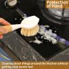 2 Pack Kitchen Dish Brush Bamboo Handle Dish Scrubber Built-in Scraper, Scrub Brush for Pans, Pots, Kitchen Sink Cleaning