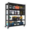 72"H 5 Tier Adjustable Shelving with Pegboard and Wheel, Heavy Duty Storage Shelves, Metal Shelving Unit Multipurpose Shelf for Warehouses, Garages