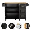 Kitchen Island & Kitchen Cart, Mobile Kitchen Island, Rubber Wood Top, Big & Adjustable Shelf Inside Cabinet for Different Utensils