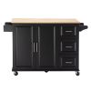 Kitchen Island & Kitchen Cart, Mobile Kitchen Island, Rubber Wood Top, Big & Adjustable Shelf Inside Cabinet for Different Utensils