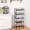 5 Tier Rolling Utility Cart with Wheels, Heavy Duty Metal Storage Organizer Trolley with Hooks and Removable Baskets