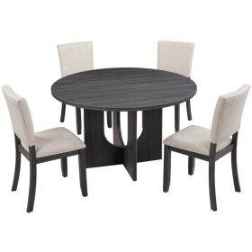 47.3" Round Dining Set with 4 Upholstered Dining Chairs, Modern Round Dining Table Set for 4, 5-Piece Round Dining Table Set for Living Room, Kitchen