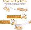 2 Pack Kitchen Dish Brush Bamboo Handle Dish Scrubber Built-in Scraper, Scrub Brush for Pans, Pots, Kitchen Sink Cleaning