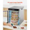 Rotary Food Dehydrator Machine, 12 Stainless Steel Trays, 800W Electric Food Dryer with Adjustable Temperature & 24-Hour Timer, Freeze Dryer for Jerky