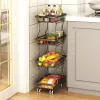 4 Tier Stackable Metal Vegetable Storage Rack with Wheels Rotating Corner Kitchen Organizer Basket for Potato Onion Banana Fruit Pantry Accessories Bl