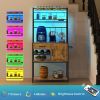 Industrial Kitchen Shelving Unit, Open Shelves for Kitchen w/ Charging Station, Towel Rack & LED Lights, Rustic Brown