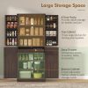 72" Tall Kitchen Pantry Cabinet, Farmhouse Storage Cabinet with 8 Door Racks and Adjustable Shelves, Distressed Brown