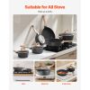 17 Piece Pots and Pans Set Nonstick, Granite Cookware Set, Induction Cookwares, Kitchen RV Cooking Sets with Frying, Sauce, Saute, Tempered Glass Lids