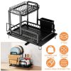 2-Tier 16.65x14.57x13.11in Dish Drying Rack for Kitchen Dish Rack with Drainboard Detachable Kitchen Drainer Organizer Set with Utensil Holder Bowl Ra
