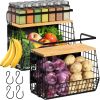 2 Set Magnetic Shelf for Refrigerator with Wood Lid, Fruit Potato & Onion Storage Bins, Pantry Organizers & Storage