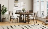 TREXM Round Dining Table for 4 with Chairs Set, Extendable Dining Table Set with 16" Removable Middle Leaf