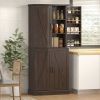 72" Tall Kitchen Pantry Cabinet, Farmhouse Storage Cabinet with 8 Door Racks and Adjustable Shelves, Distressed Brown