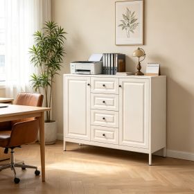 40.16'' Storage Sideboard Buffet Cabinet, Freestanding Accent Cabinet with 4 Drawers & 2 Doors, Adjustable Shelves Console Cabinet for Living Room (Color: Beige)