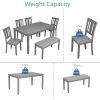6 Piece Kitchen Dining Set, Rectangular Wooden Dining Table with 4 Upholstered Chairs and a Bench, Dining Table Set for 6 People, Living Room